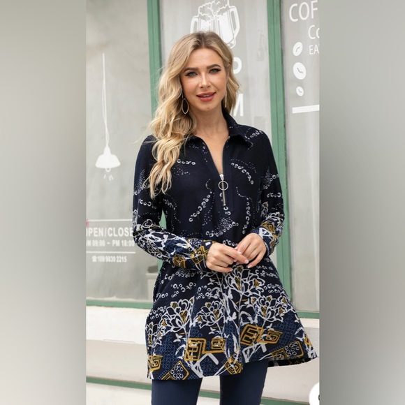 ADORABLE ORANGE FASHiON VILLAGE FLORAL PRINT TUNIC TOP - Picture 2 of 8